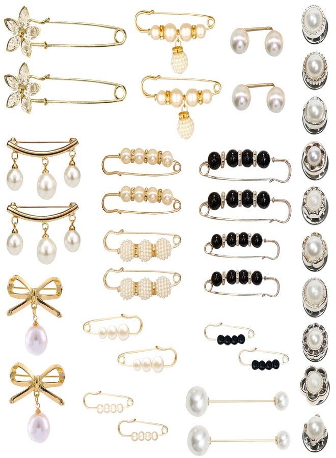 OYANIMO 36 Pcs Pearl Brooch Pins Sweater Shawl Clip Neckline Safety Pin Faux Rhinestones Brooches for Women Clothing Dress Pants Skirt Waist Decoration Accessories - Image 1